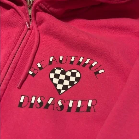 Beautiful Disaster pink  Graphic Zip-Up Hoodie - Picture 4 of 6